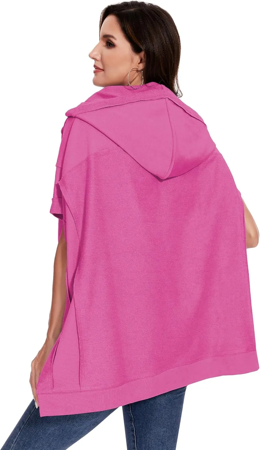 Anna-Kaci Womens Oversized Short Sleeve Hoodie Side Slits Pullover Sweater Top