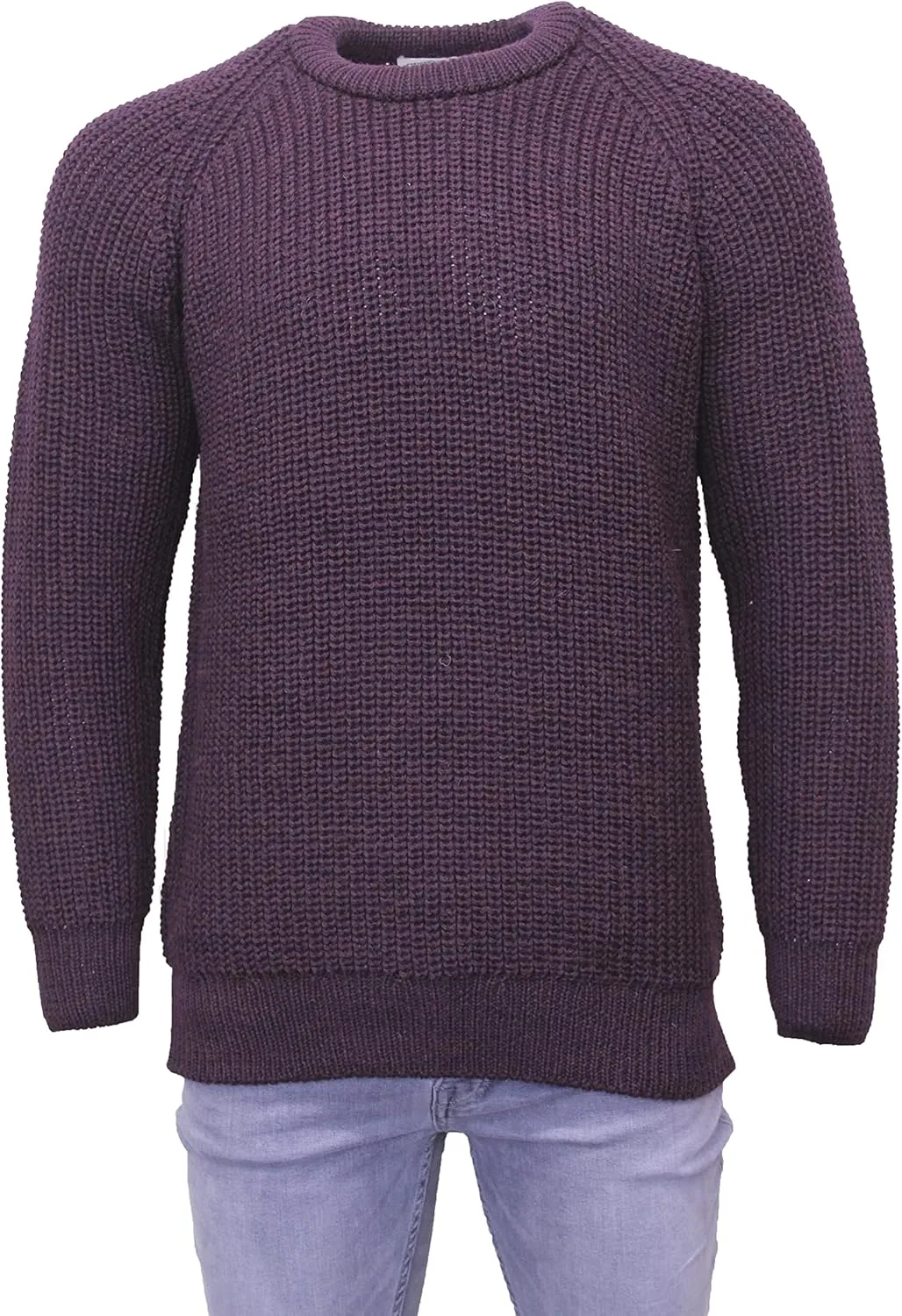 Aran Crafts Men's Fisherman Irish Rib Crew Neck Wool Sweater (100% Pure Wool)