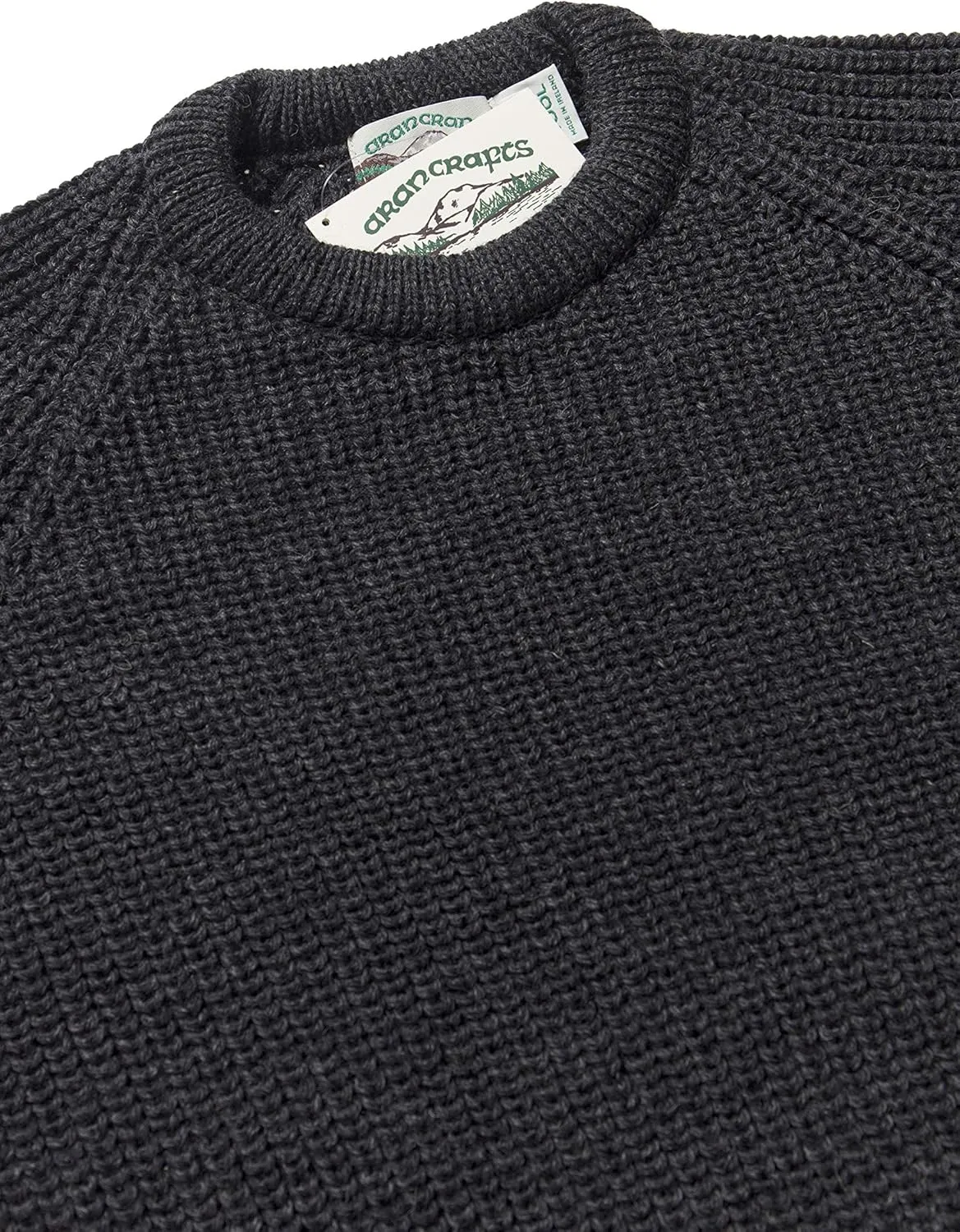 Aran Crafts Men's Fisherman Irish Rib Crew Neck Wool Sweater (100% Pure Wool)
