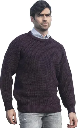 Aran Crafts Men's Fisherman Irish Rib Crew Neck Wool Sweater (100% Pure Wool)