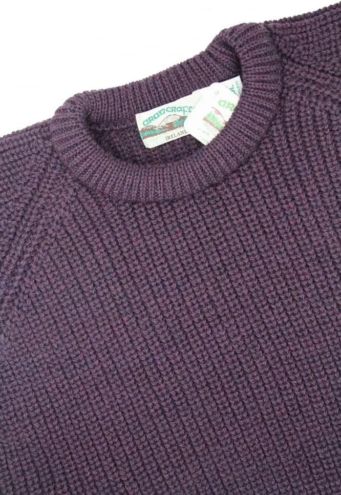 Aran Crafts Men's Fisherman Irish Rib Crew Neck Wool Sweater (100% Pure Wool)