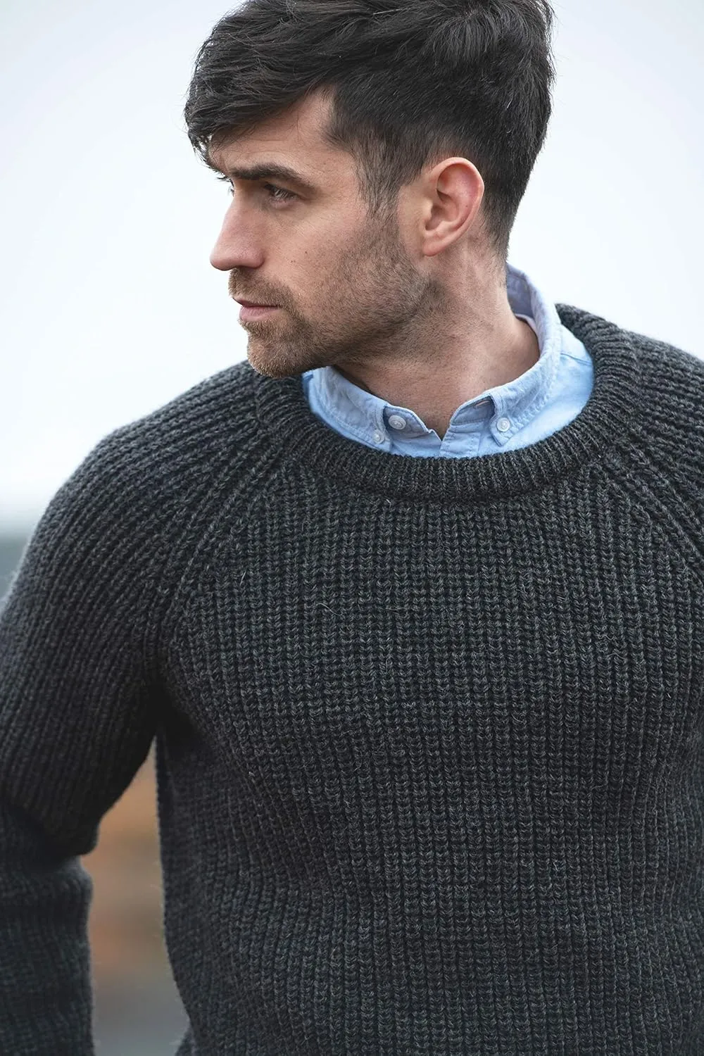 Aran Crafts Men's Fisherman Irish Rib Crew Neck Wool Sweater (100% Pure Wool)