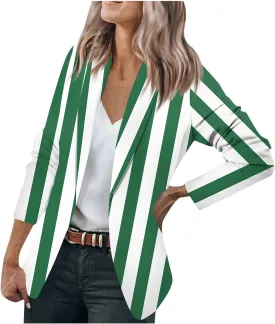 Blazers For Women Business Casual,2024 Fall Trendy Black And White Striped Blazer Lapel Open Front Cardigan Jacket