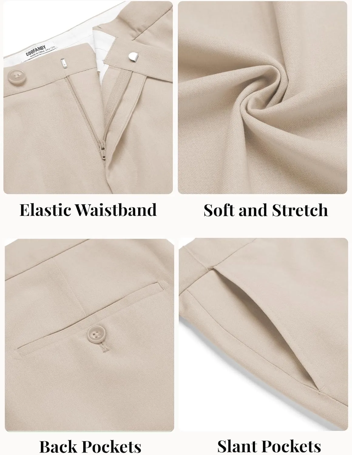 COOFANDY Men Linen Dress Pants Classic Fit Suit Pants Lightweight Wrinkle Free Casual Trousers