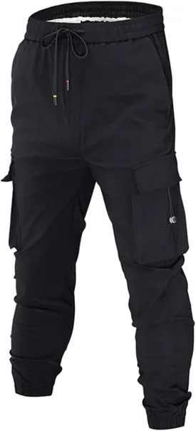 evzosrz Men's Cargo Pants Relaxed Fit Elastic Waist Drawstring Stretchy Work Casual Utility Work Joggers Trousers Pockets