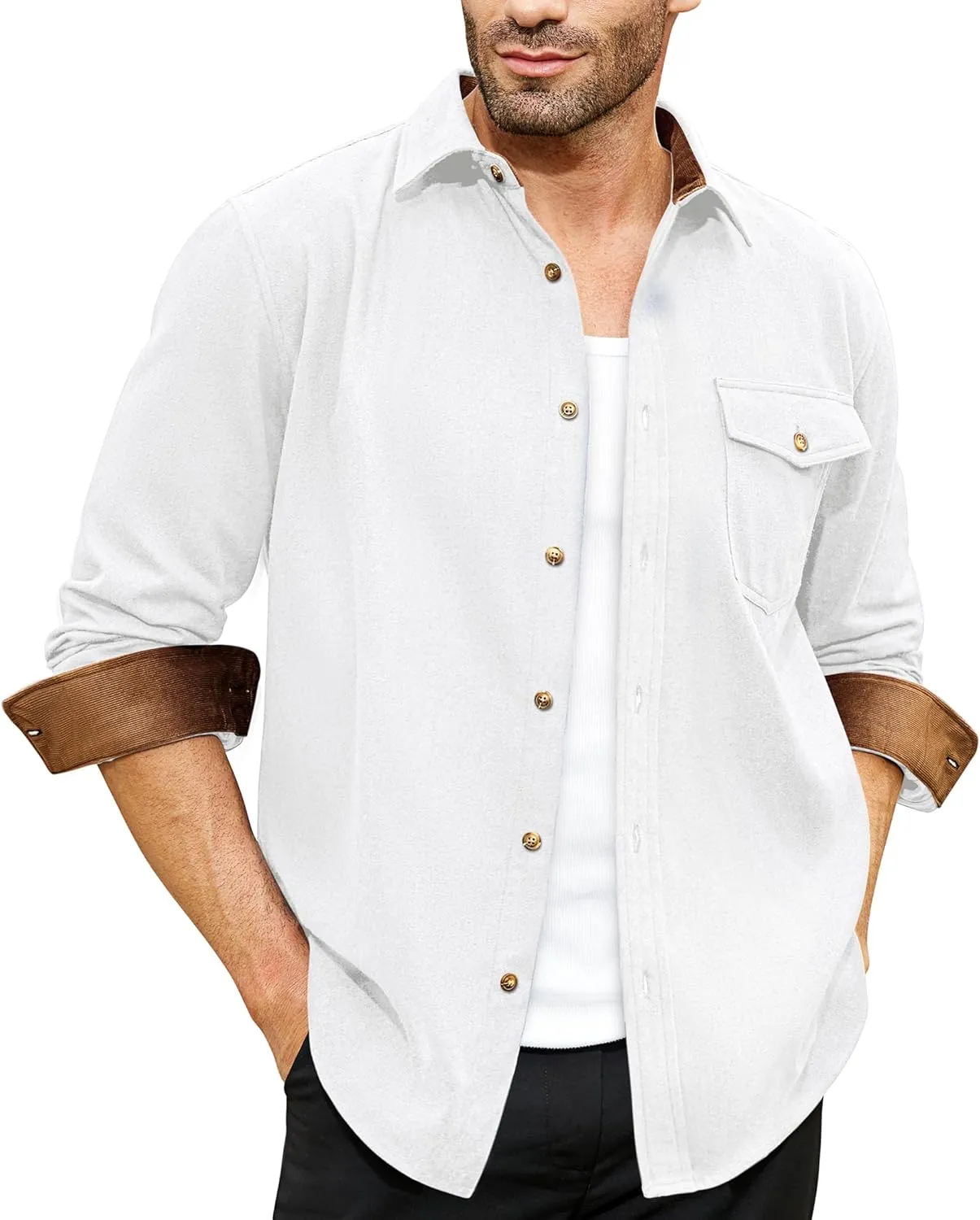 Flannel Shirt for Men Long Sleeve Mens Dress Shirts Cotton Casual Button Down Shirt Big Work Shacket Jackets