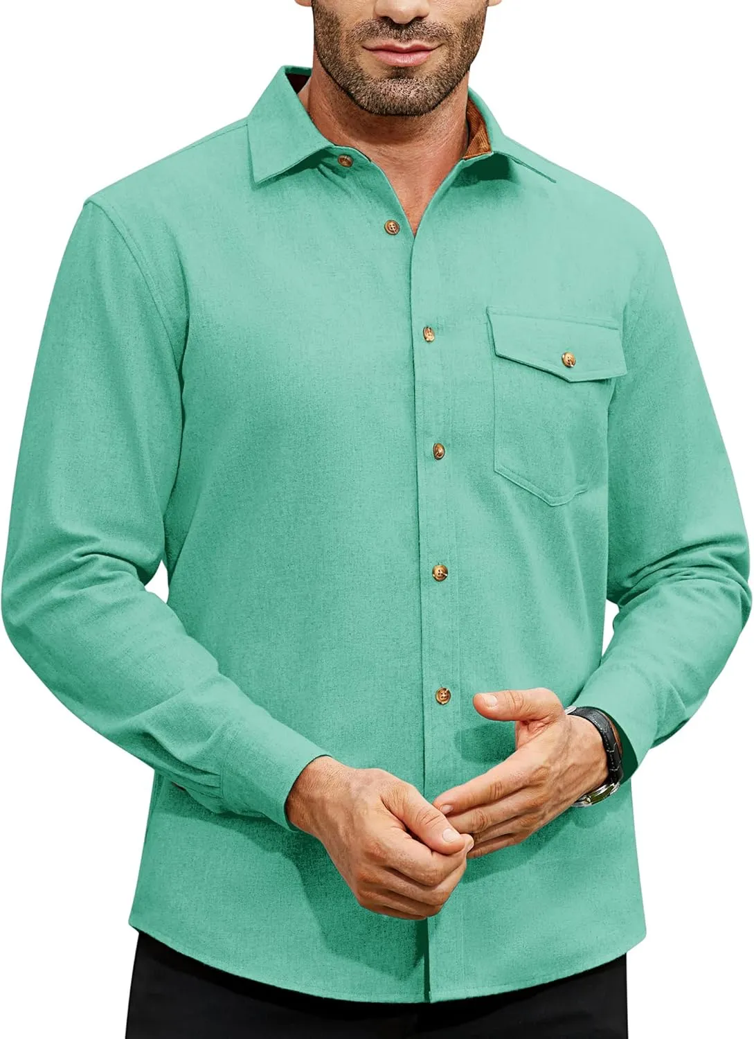 Flannel Shirt for Men Long Sleeve Mens Dress Shirts Cotton Casual Button Down Shirt Big Work Shacket Jackets
