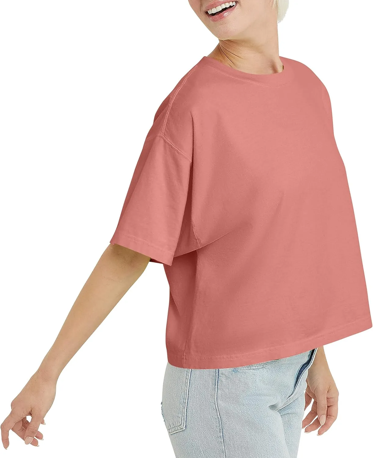 Hanes Originals Garment Washed T-Shirt, Crewneck Crop Tees for Women
