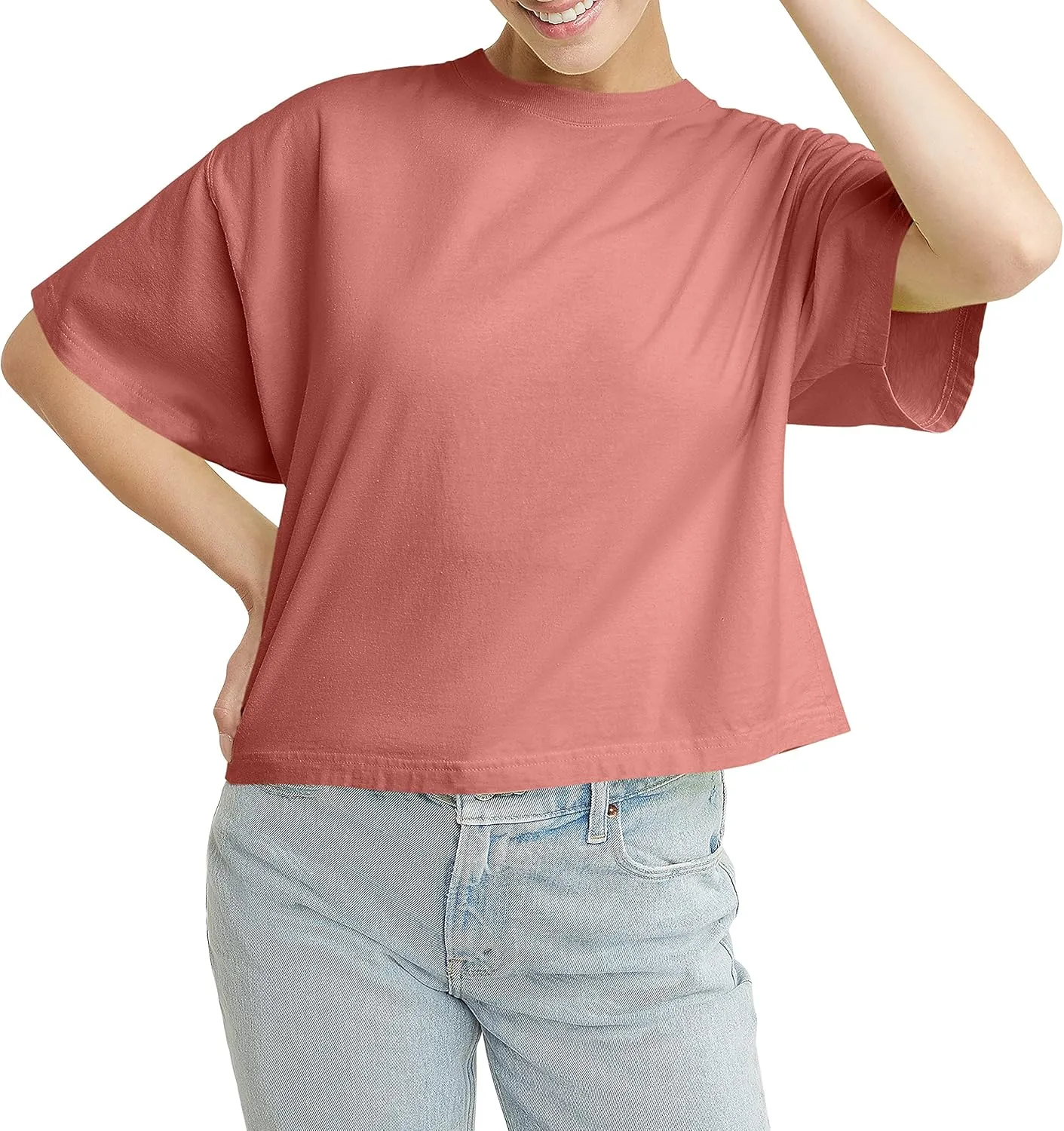 Hanes Originals Garment Washed T-Shirt, Crewneck Crop Tees for Women