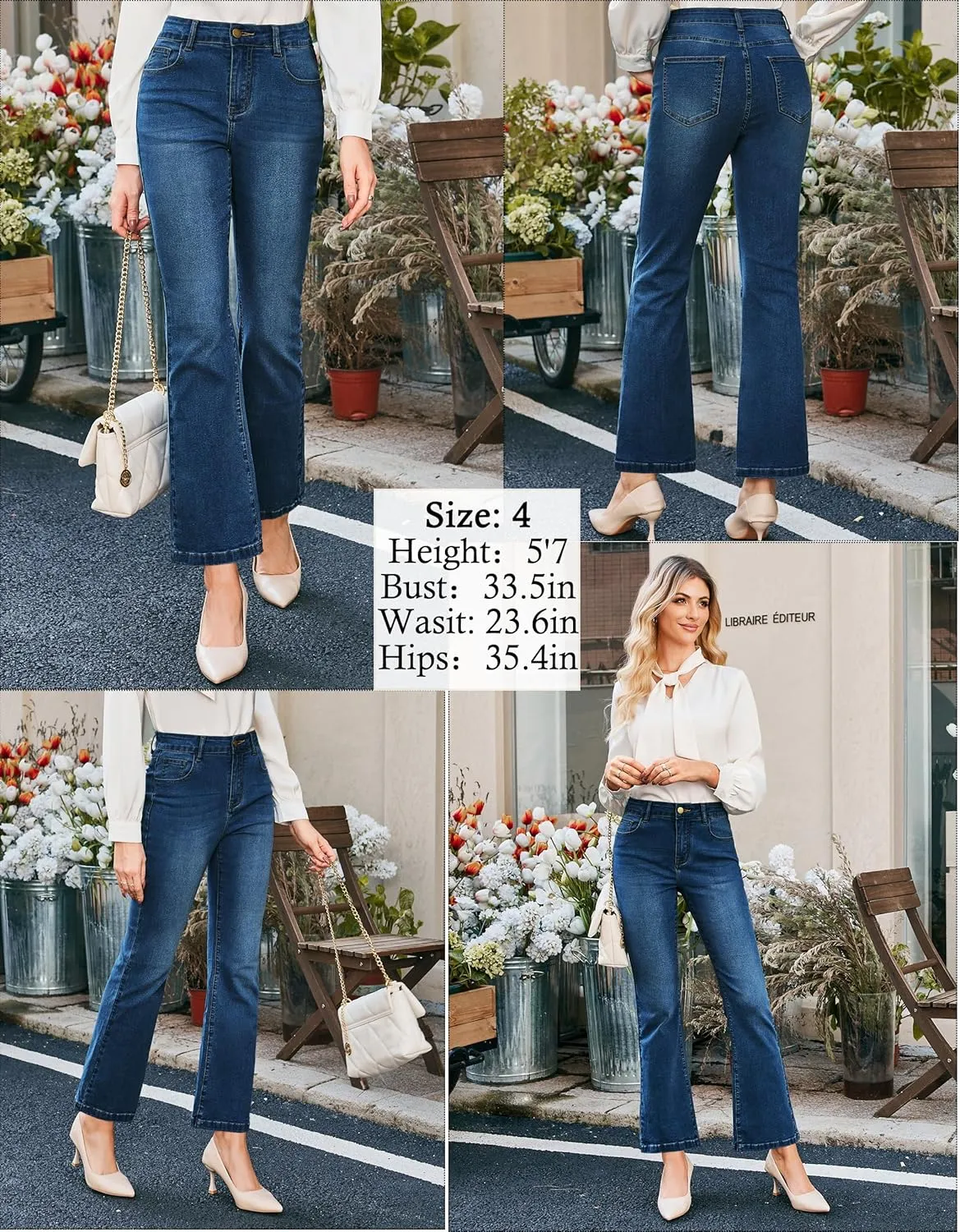 Hanna Nikole Women's Plus Size Wide Flared Jeans High Waisted Stretchy Bell Bottom Denim Jeans with Pockets