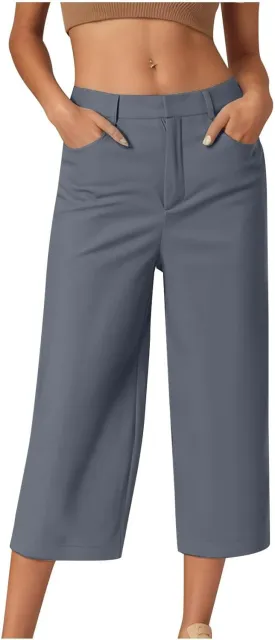 HGps8w Capris for Women Dress Pants 2025 Summer Loose Casual Stretch High Waisted Crop Straight Leg Trousers with Pockets