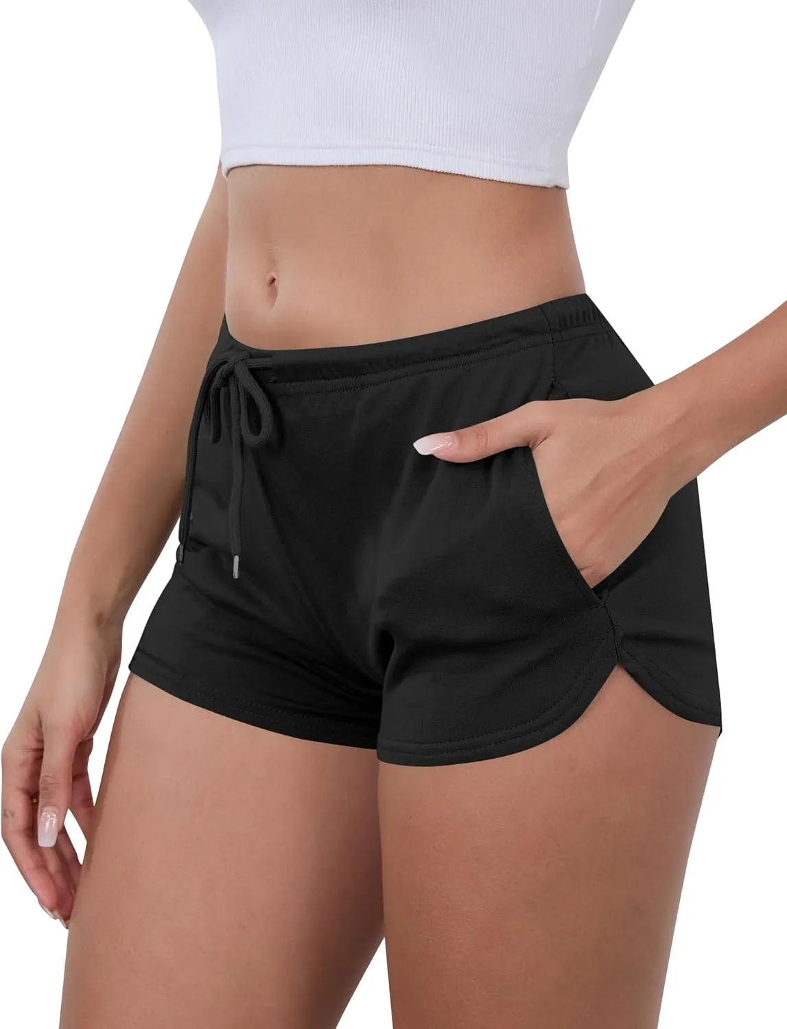 IECCP Athletic Shorts for Women Summer Workout Sweat Shorts Cute Low Rise Mini Shorts with Drawstring and Pockets Sleepwear
