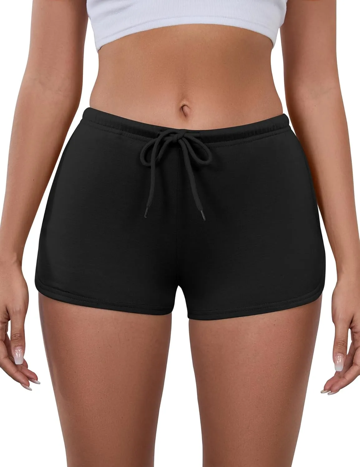 IECCP Athletic Shorts for Women Summer Workout Sweat Shorts Cute Low Rise Mini Shorts with Drawstring and Pockets Sleepwear