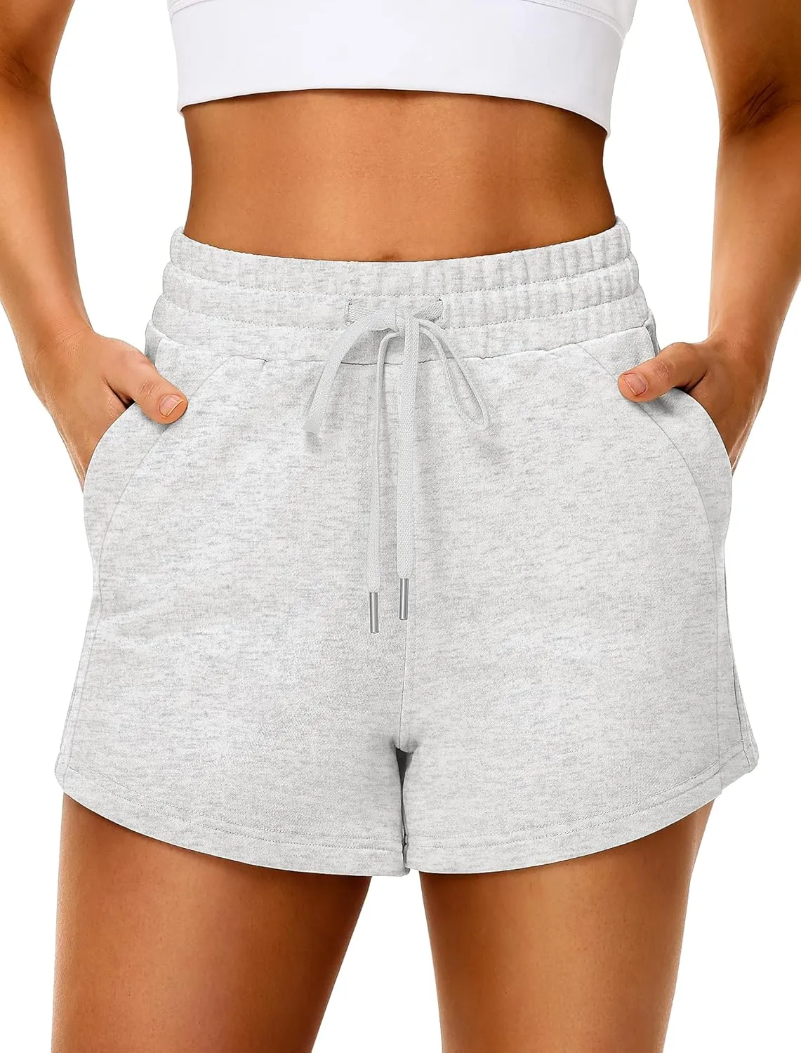 IWD Womens Sweat Shorts Casual Summer Comfy Cotton Shorts Drawstring High Waisted Lounge Shorts with Pockets