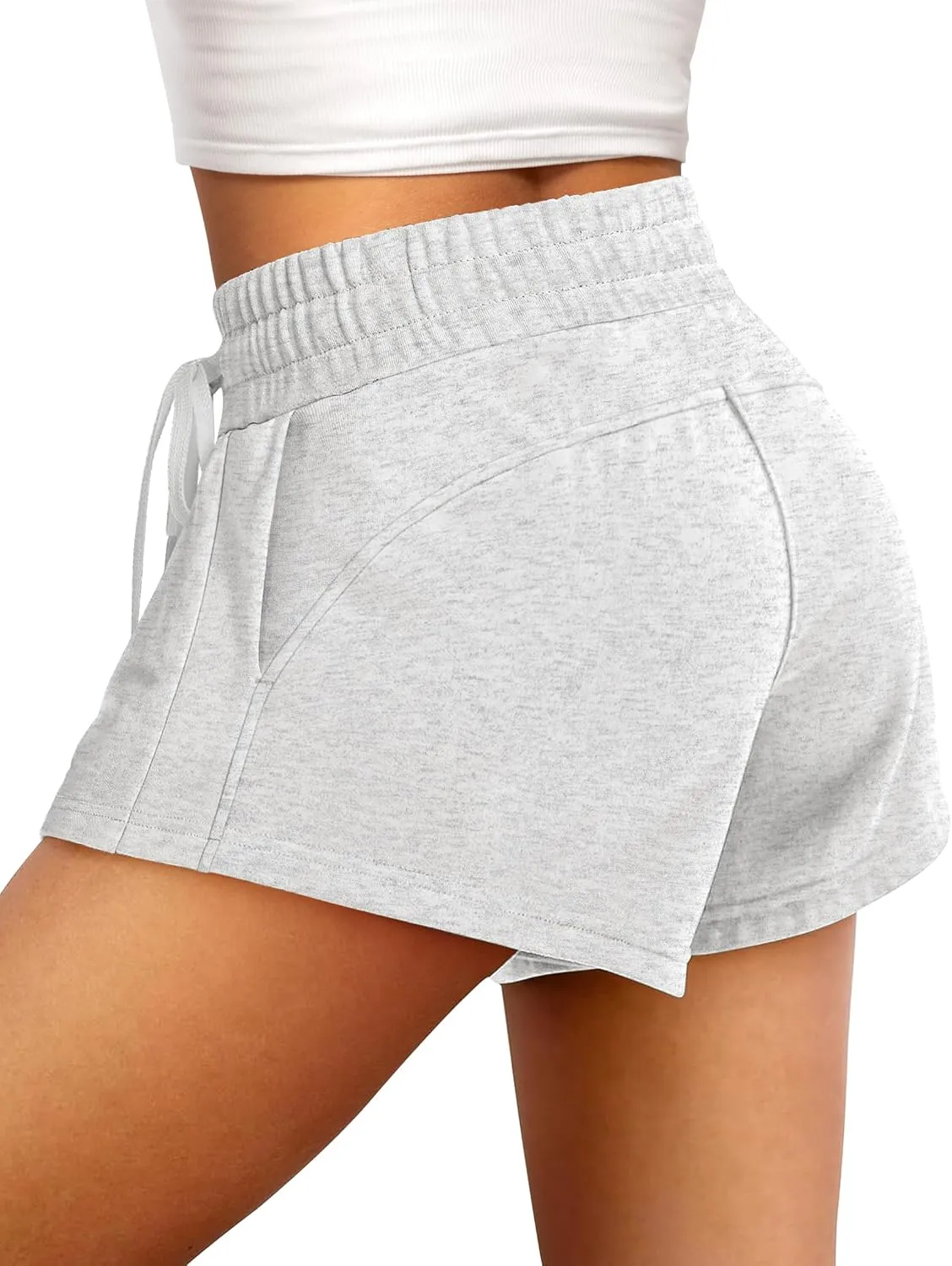 IWD Womens Sweat Shorts Casual Summer Comfy Cotton Shorts Drawstring High Waisted Lounge Shorts with Pockets