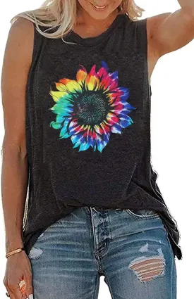 JINTING Summer Sunflower Graphic Tank Tops for Women Graphic Tank Tops Sleeveless Graphic Tee Shirts Boho Tank Tops