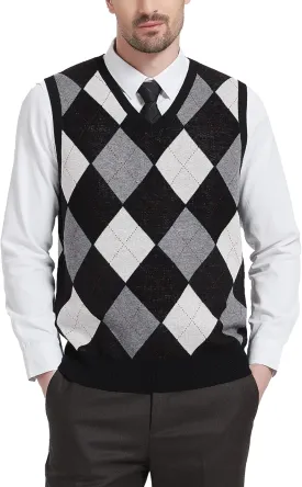 Kallspin Men's Argyle Vest Sweater Wool Blend V-Neck Sleeveless Pullover Sweater