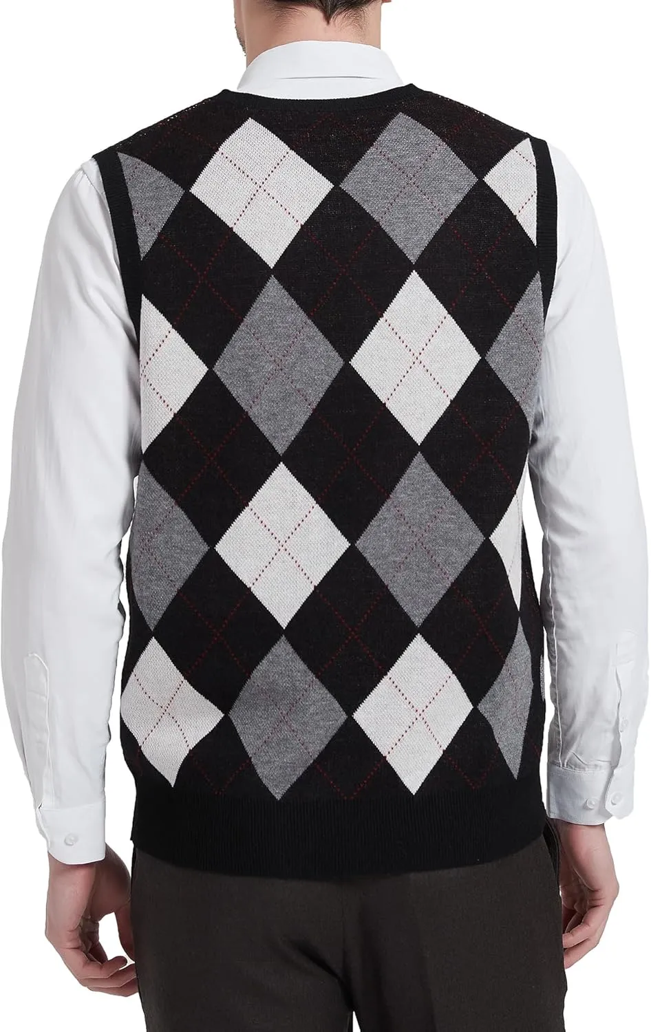 Kallspin Men's Argyle Vest Sweater Wool Blend V-Neck Sleeveless Pullover Sweater