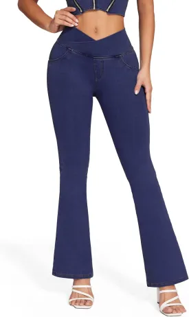 KIWI RATA Flare Jeans for Women, Tummy Control High Waisted Stretchy Pants, Trendy Crossover Bell Bottom Jeans