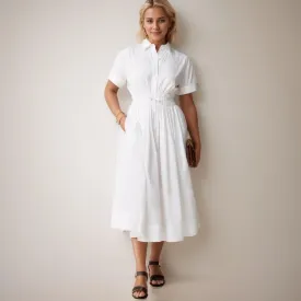 Ladyful Women Casual Button Down Short Sleeve Shirt Dress Tie Waist Midi Shirt Dress Elegant Business Party