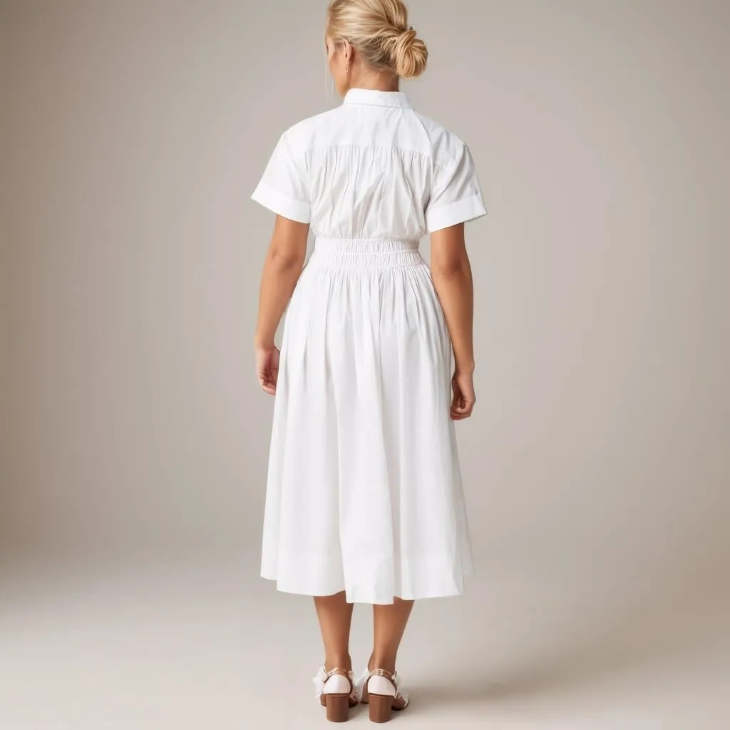 Ladyful Women Casual Button Down Short Sleeve Shirt Dress Tie Waist Midi Shirt Dress Elegant Business Party
