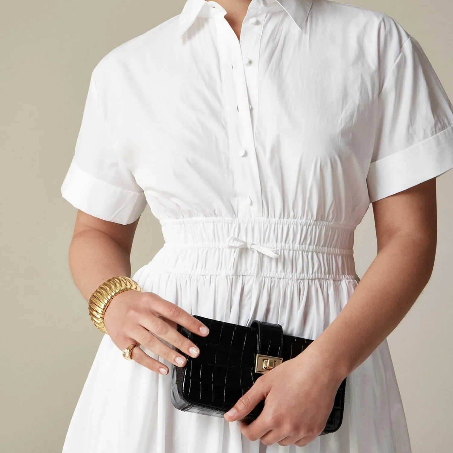 Ladyful Women Casual Button Down Short Sleeve Shirt Dress Tie Waist Midi Shirt Dress Elegant Business Party