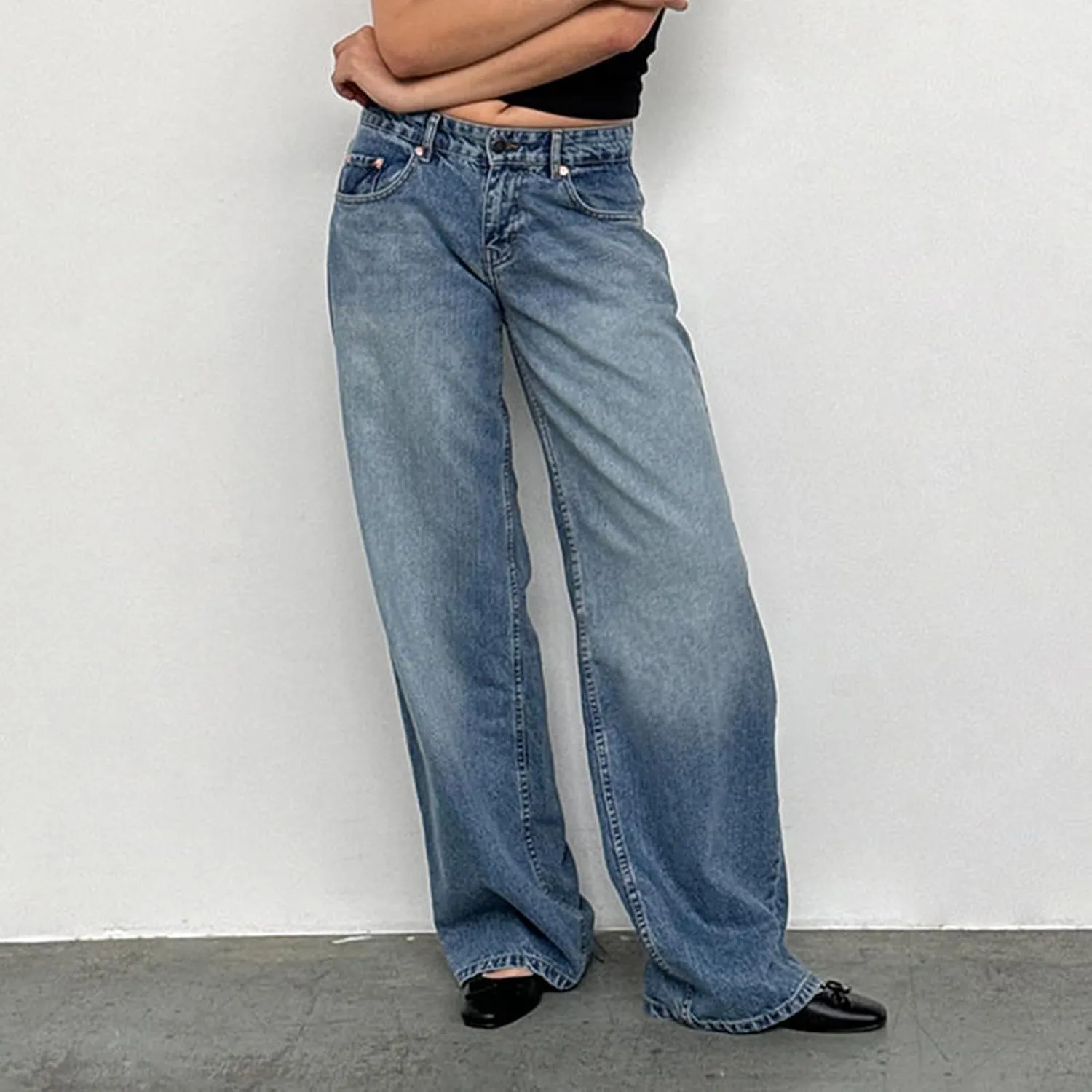 Low Rise Baggy Jeans for Woman Y2k Wide Leg Loose Fit Boyfriend Jeans Trendy Straight Leg Denim Pants with Pockets