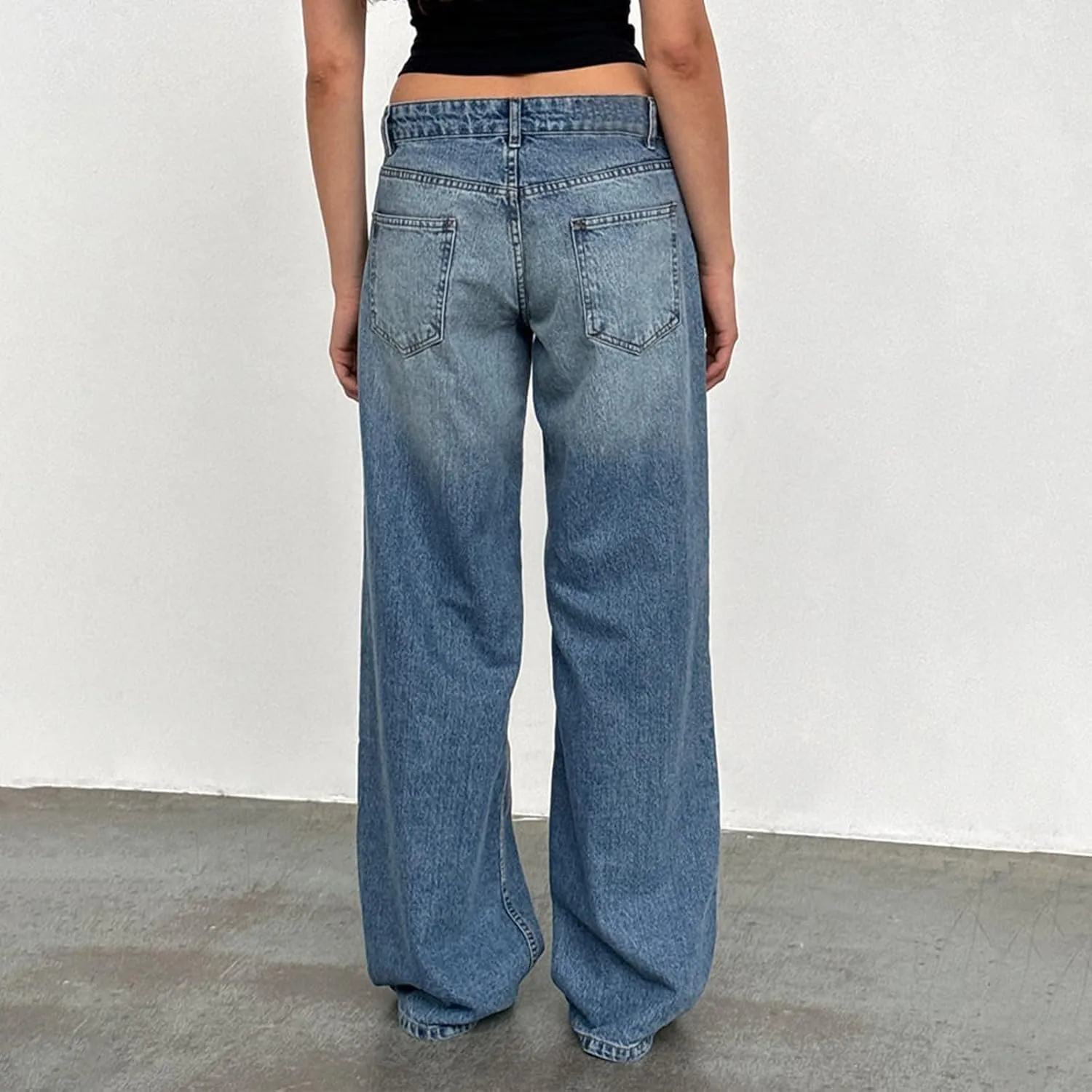 Low Rise Baggy Jeans for Woman Y2k Wide Leg Loose Fit Boyfriend Jeans Trendy Straight Leg Denim Pants with Pockets
