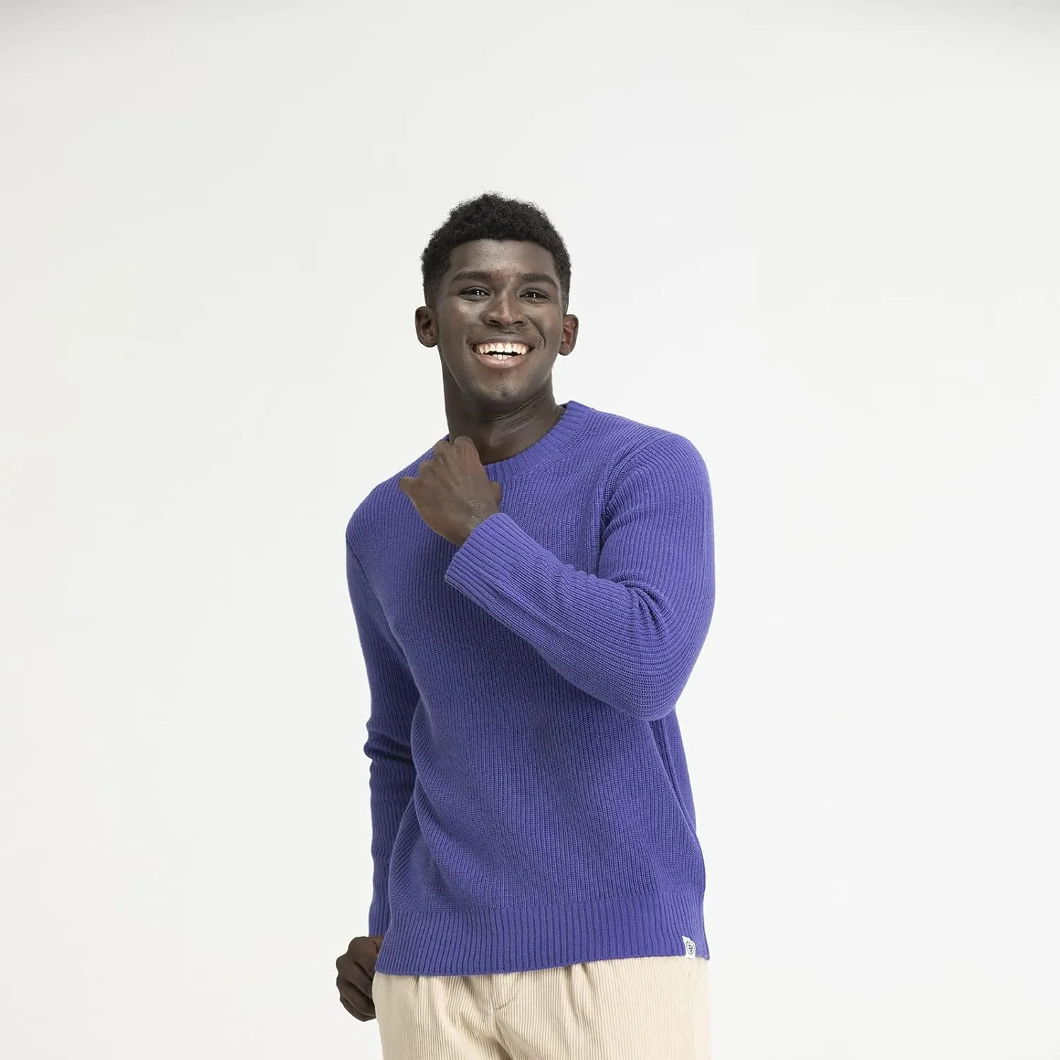 Men's Polyana Cashmere Essentials Crewneck Pullover Waffle Sweater Ribbed Knit with Long Sleeve