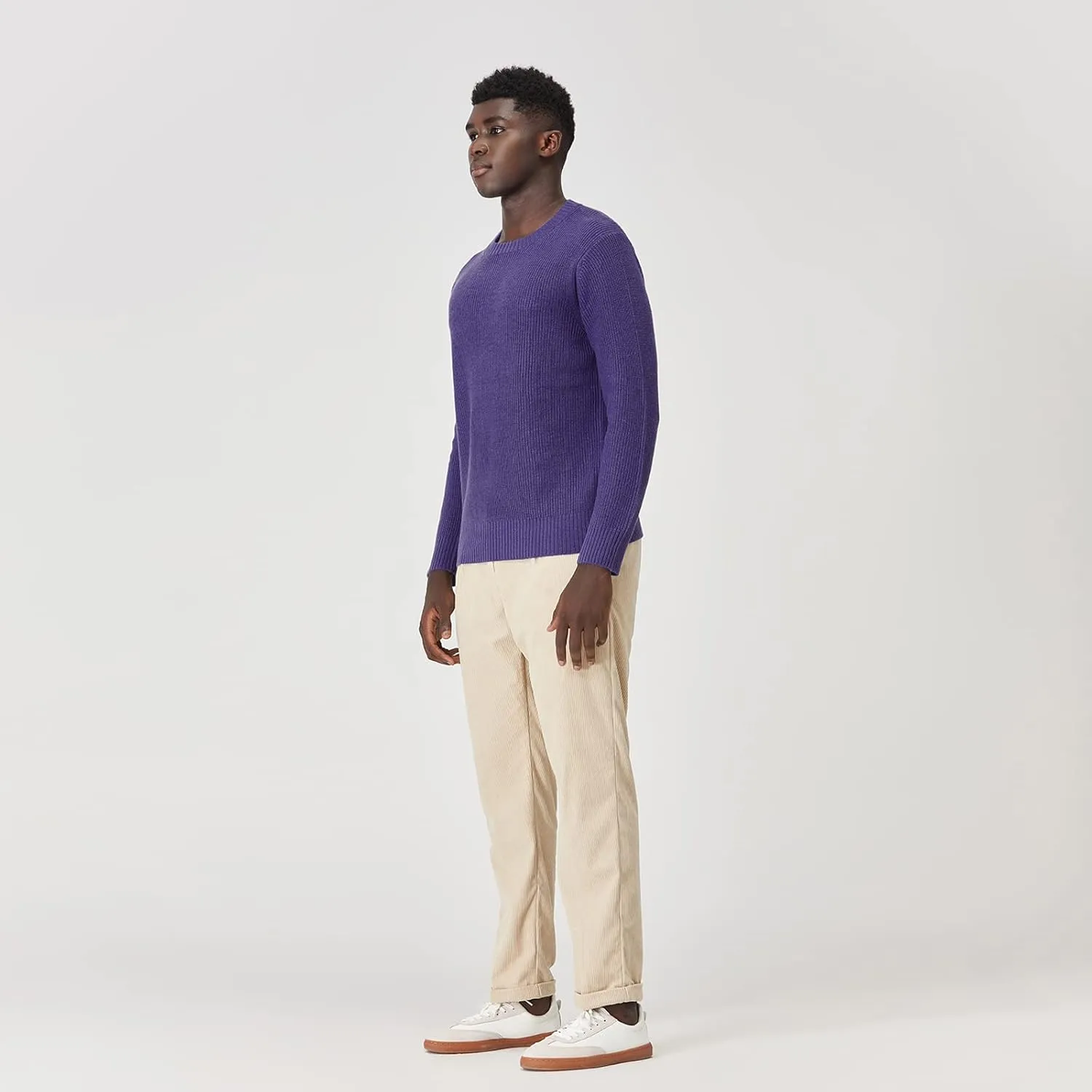 Men's Polyana Cashmere Essentials Crewneck Pullover Waffle Sweater Ribbed Knit with Long Sleeve