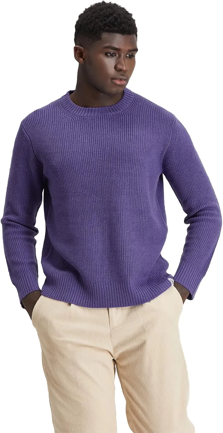 Men's Polyana Cashmere Essentials Crewneck Pullover Waffle Sweater Ribbed Knit with Long Sleeve