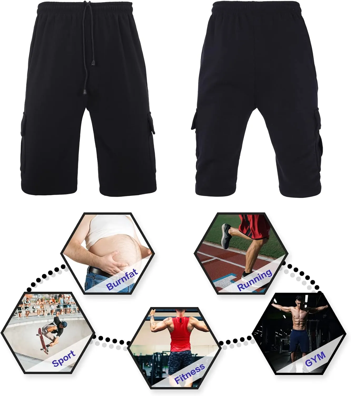 Men's Sweat Shorts Below The Knee Fleece Cargo Shorts Elastic Waist Workout Jogger Sweatpant Shorts with Pockets
