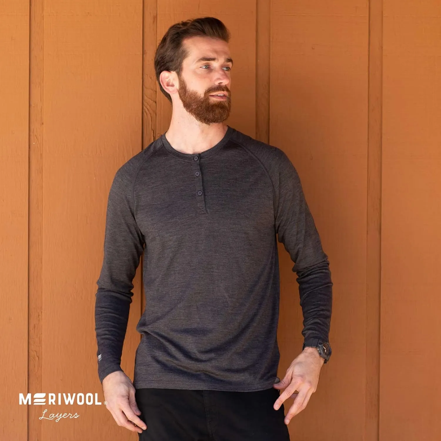 MERIWOOL Men's Base Layer Long Sleeve Henley - Lightweight Merino Wool Thermal