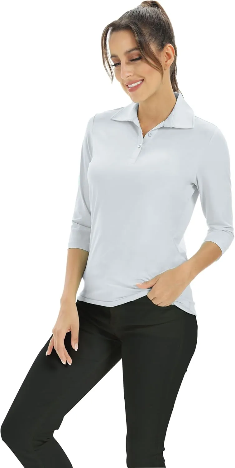 MOHEEN Women's Polo Shirt UPF 50  Quick Dry Moisture Wicking 3/4 Sleeve Golf Sun Shirts Athletic Casual Work S-2XL