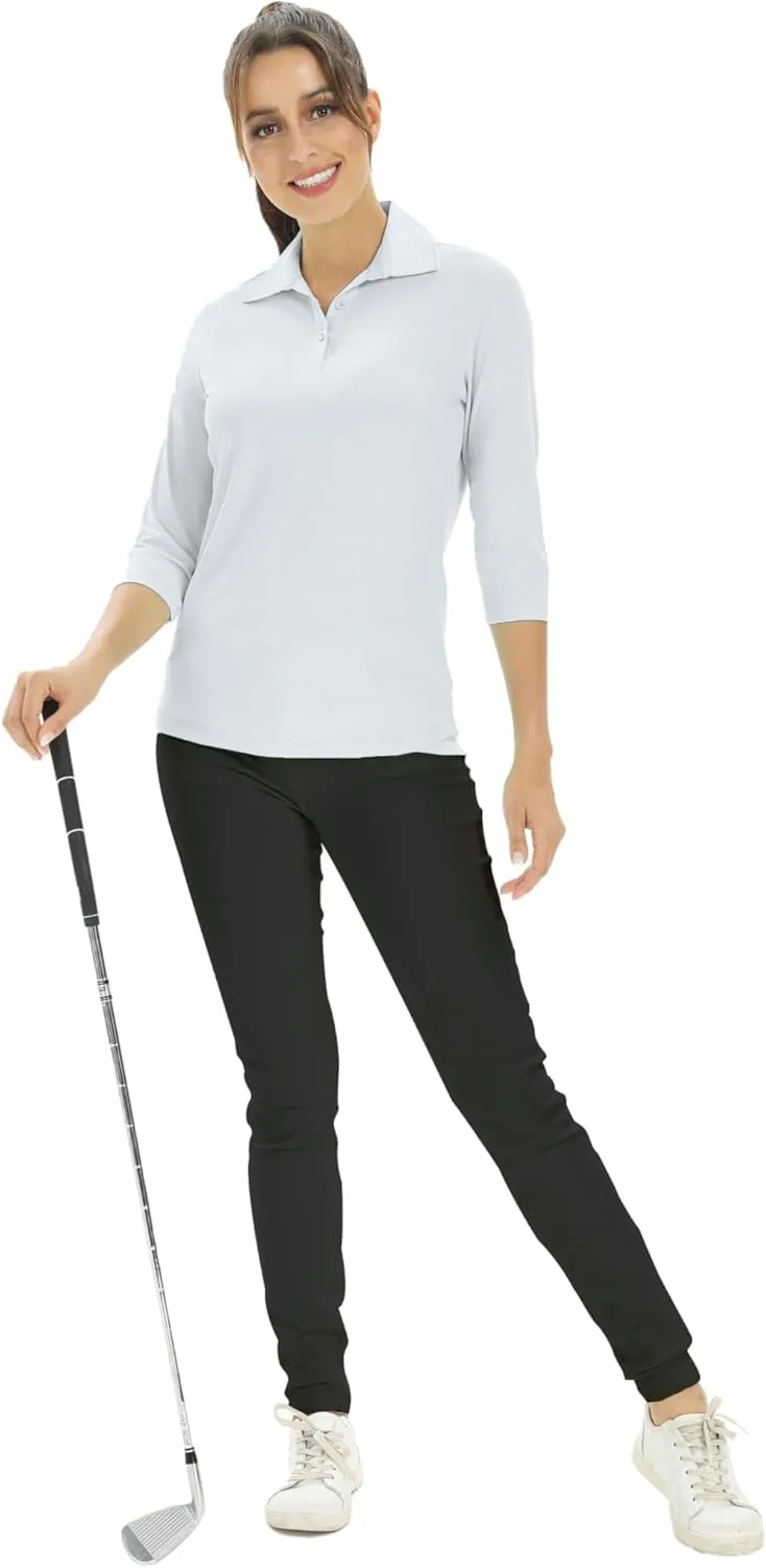 MOHEEN Women's Polo Shirt UPF 50  Quick Dry Moisture Wicking 3/4 Sleeve Golf Sun Shirts Athletic Casual Work S-2XL