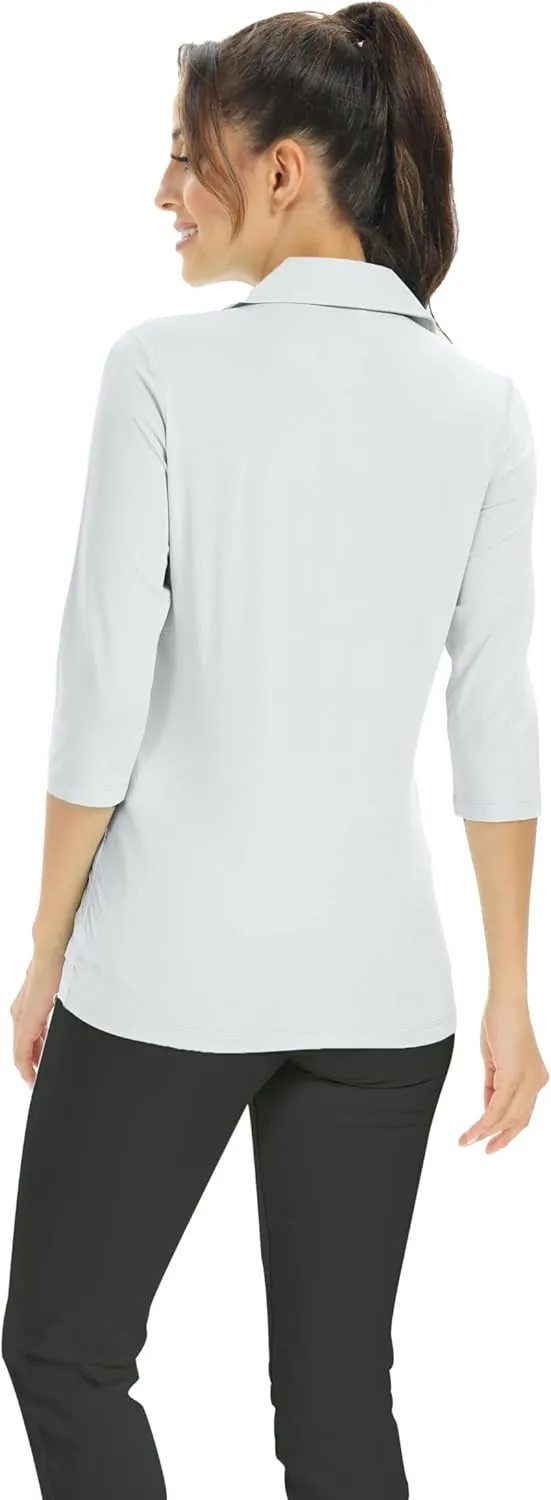 MOHEEN Women's Polo Shirt UPF 50  Quick Dry Moisture Wicking 3/4 Sleeve Golf Sun Shirts Athletic Casual Work S-2XL