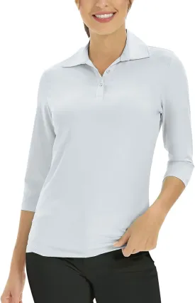 MOHEEN Women's Polo Shirt UPF 50  Quick Dry Moisture Wicking 3/4 Sleeve Golf Sun Shirts Athletic Casual Work S-2XL