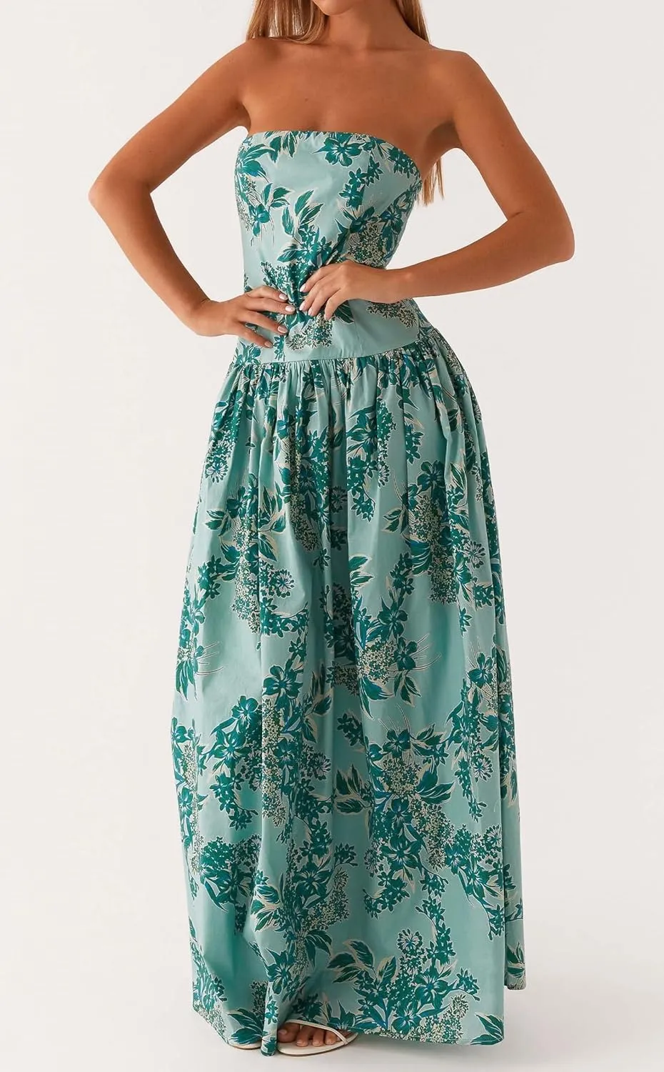 NUFIWI Women Ruched Tube Long Dress Sleeveless Bodice Top Maxi Dress Elegant Strapless A Line Summer Dresses