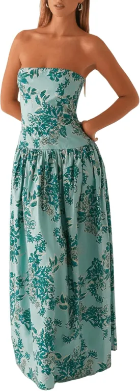 NUFIWI Women Ruched Tube Long Dress Sleeveless Bodice Top Maxi Dress Elegant Strapless A Line Summer Dresses