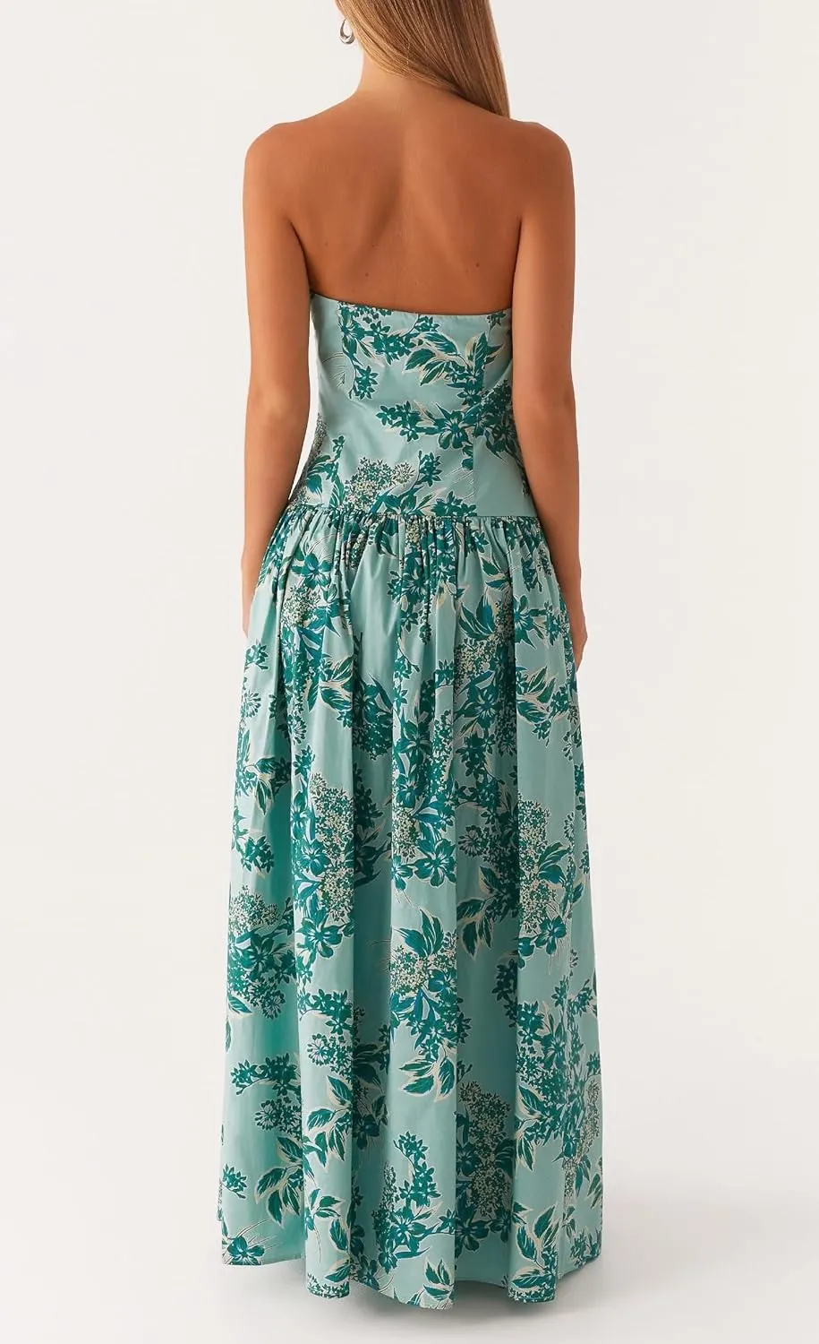 NUFIWI Women Ruched Tube Long Dress Sleeveless Bodice Top Maxi Dress Elegant Strapless A Line Summer Dresses