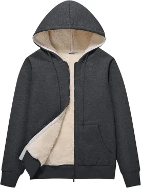 PEHMEA Women's Winter Warm Full Zip Up Sherpa Lined Hoodie Heavyweight Casual Sweatshirt Jacket Coat