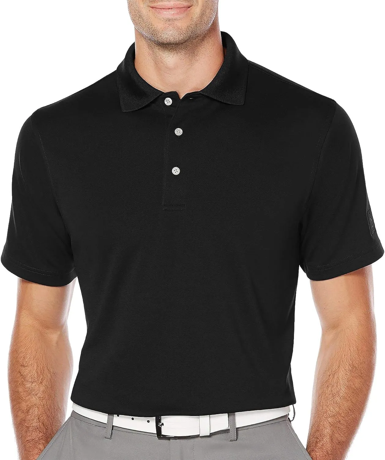 PGA TOUR Men's Airflux Solid Mesh Short Sleeve Golf Polo Shirt