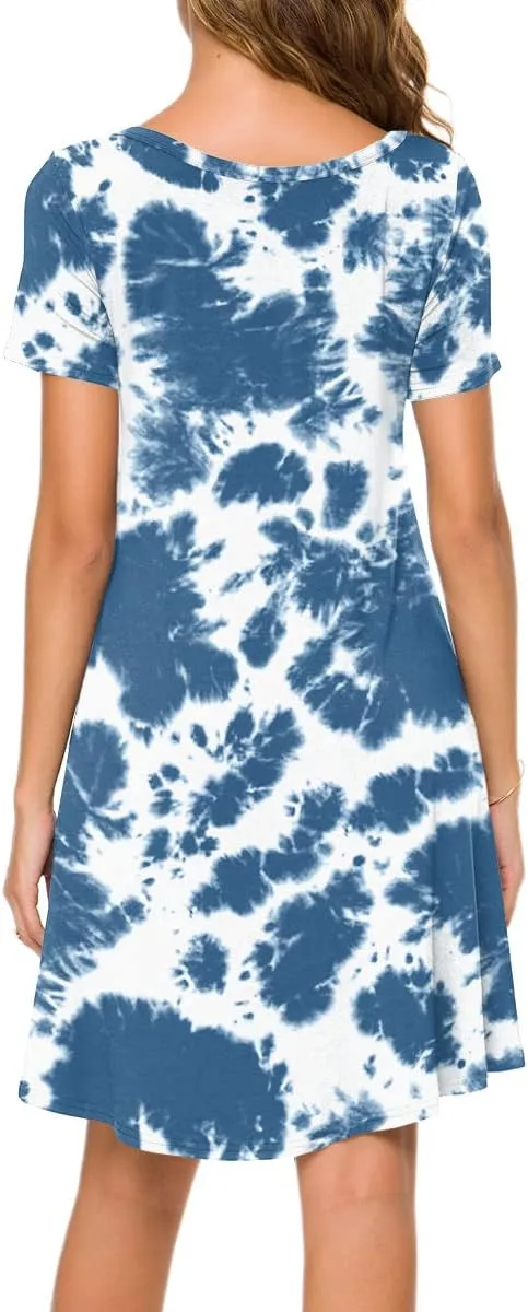 POPYOUNG 2025 Women's Summer Casual T-Shirt Dresses Crew Neck Beach Cover Up Sun Dress