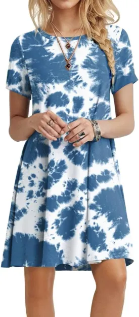 POPYOUNG 2025 Women's Summer Casual T-Shirt Dresses Crew Neck Beach Cover Up Sun Dress