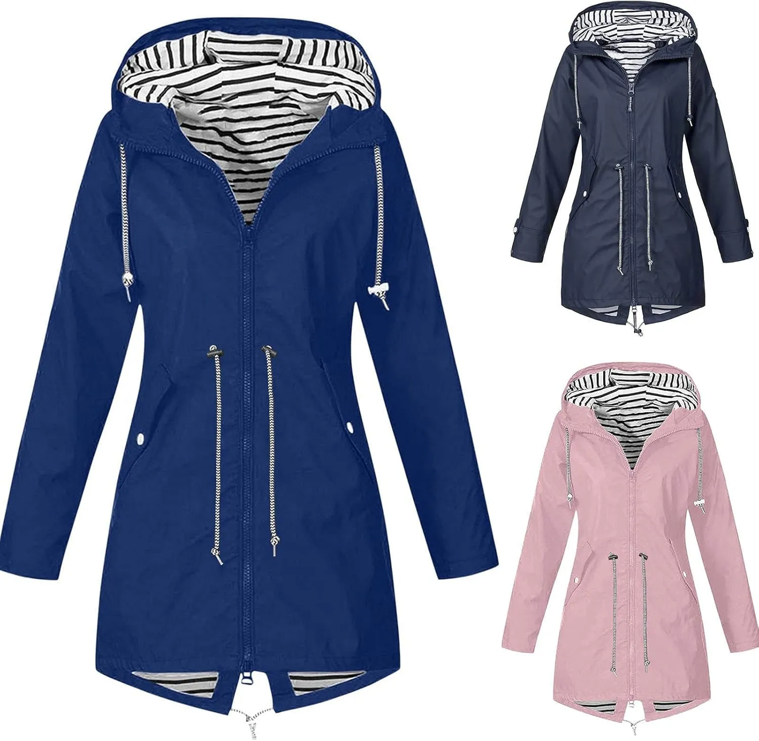 Rain Coats for Women Plus Size Waterproof Hoodie Jacket Windproof Windbreaker Lightweight Raincoat Drawstring Pockets
