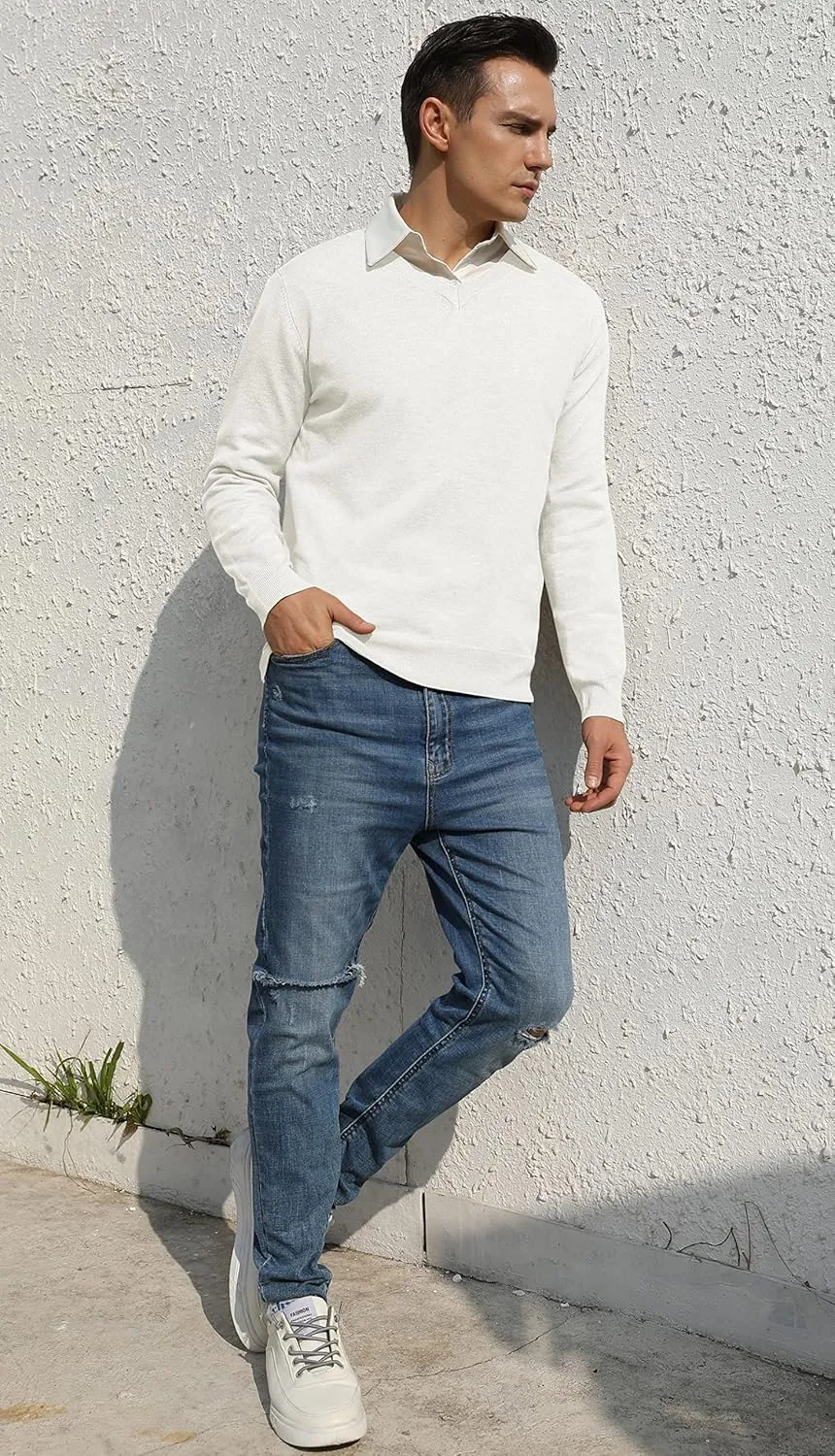 Sailwind Mens V-Neck Wool Knit Casual Pullover Sweater