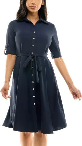 Sharagano Women's Button Front Pleated Shirt Casual Dress