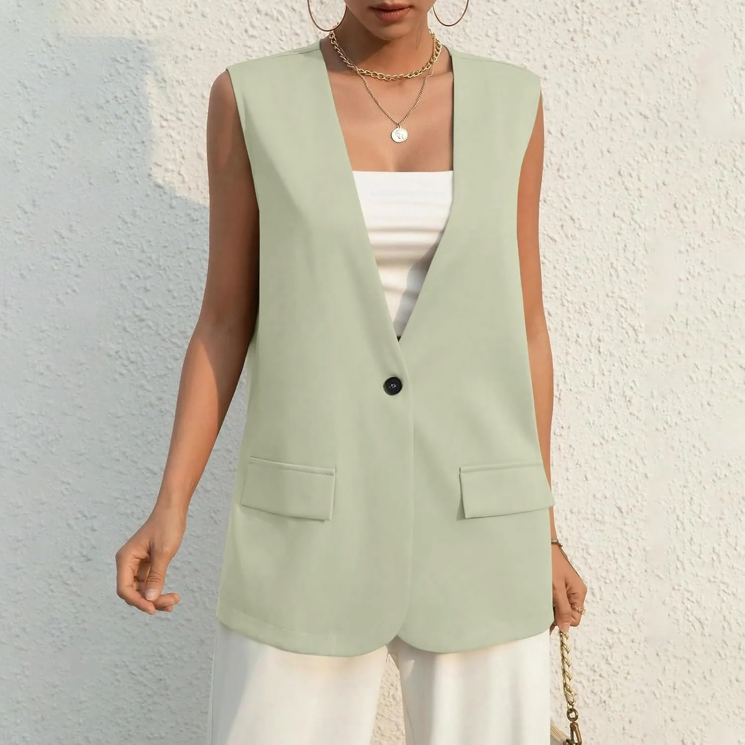 Sleeveless Womens Vest Blazers for Work Casual Lightweight Blazer Travel Fall Office Outfits Open Front Suit