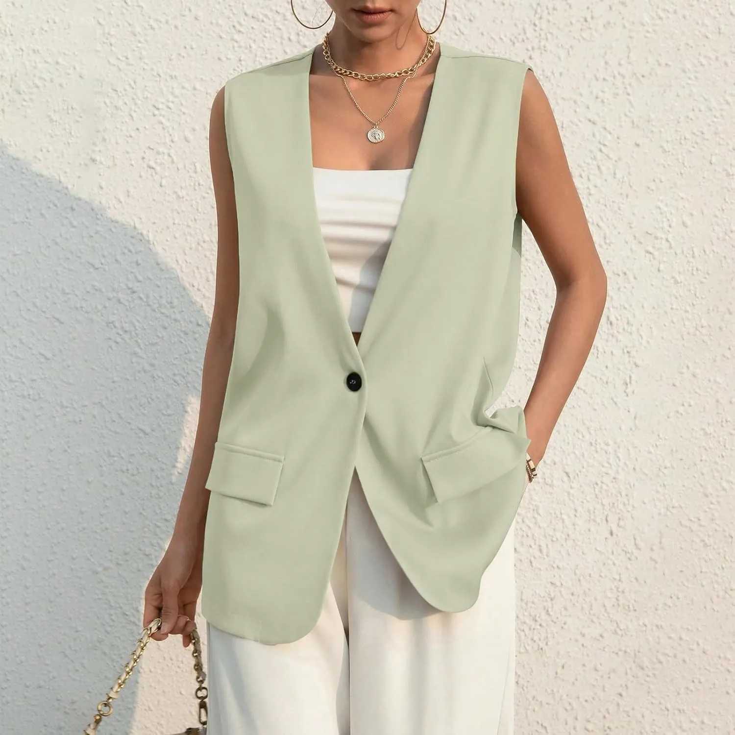 Sleeveless Womens Vest Blazers for Work Casual Lightweight Blazer Travel Fall Office Outfits Open Front Suit