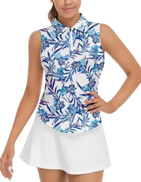 Soneven Women's Sleeveless Golf Top Floral Athletic Golf Wear Moisture Wicking Sleeveless Polo Quick Dry